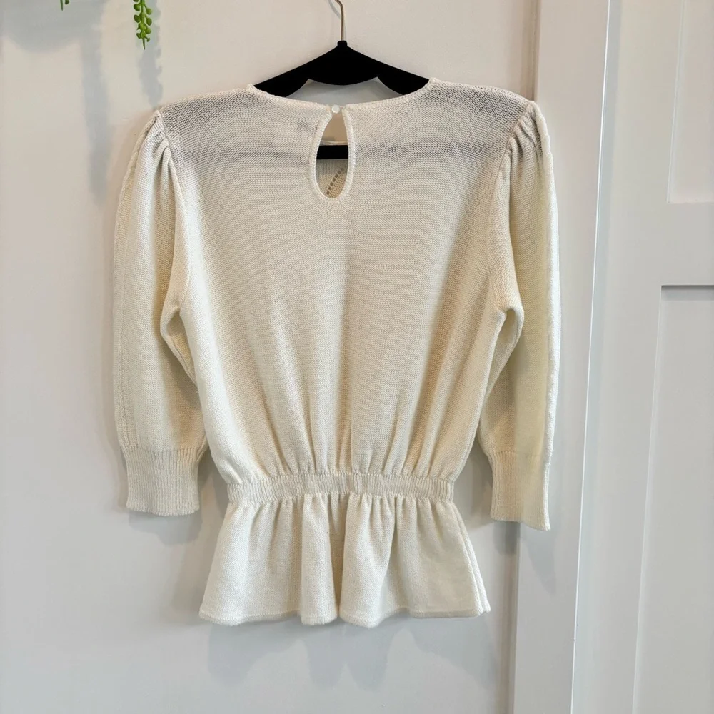 Vintage 70's Savion by Ignacy Feuer Cream Women's Knit Skirt Set Peplum Size 10